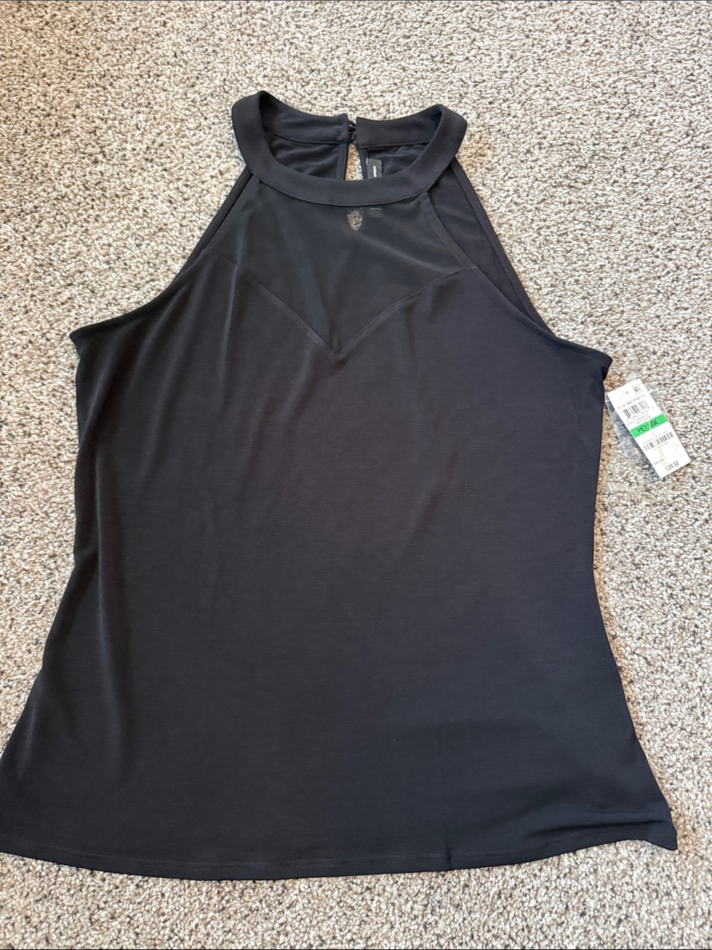 New York & Company Black Halter Tank with Mesh Yoke